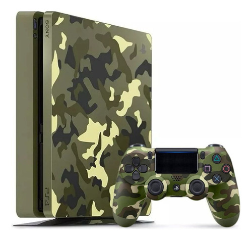 Sony Playstation 4 Slim Camuflado 500gb 1 Controle + 1 Jogo Fisico + 1 Quadro Decorativo Verde (Recondicionado)