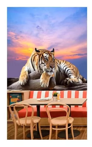 Papel De Parede Animais Tigre Paisagem 3D 6M² Anm120 em Promoção