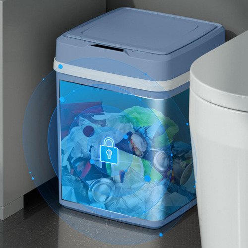 Papelera Automática De 12 Litros, Cesta De Basura Azul