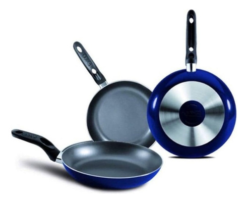 Juego De 3 Sartenes De Aluminio Grueso/teflon Azul