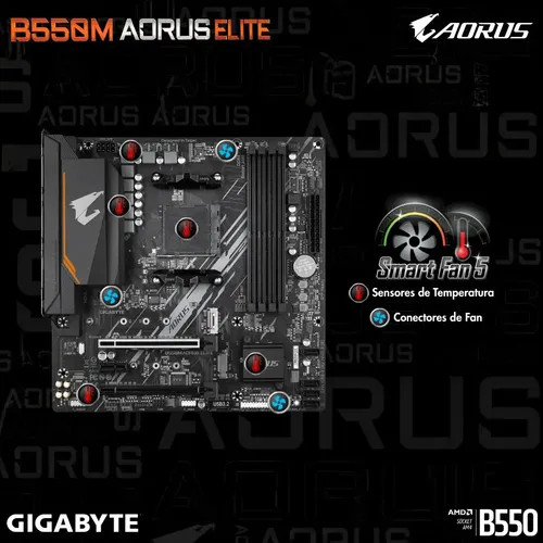 Placa Mae Gigabyte B550m Aorus Elite Am4 Ddr4 Hdmi M-atx Cor Preto