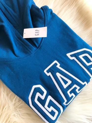 Poleron Gap Mujer Azul Con Capucha Y Bolsillos