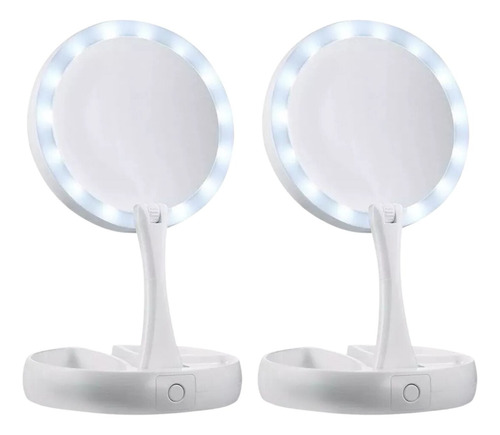 2 X Espejo Con Luz Led Maquillaje Plegable + Aumento X10