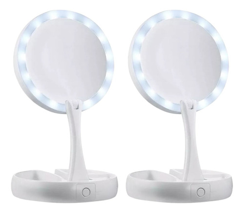 2 X Espejo Con Luz Led Maquillaje Plegable + Aumento X10