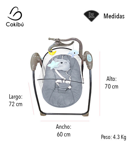 Silla Mecedora Para Bebe Bluetooth Gris