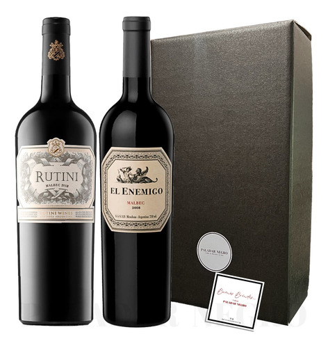 Regalo Vinos Rutini + El Enemigo Malbec X2 Cofre Premium Pnt