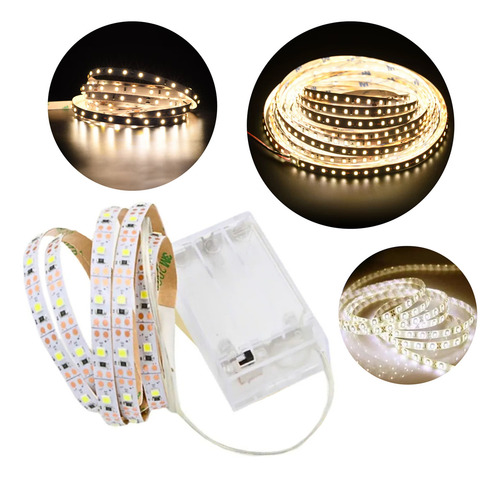 Tira Led 2m Blanco Calido A Pila Flexible Interior Veoquiero