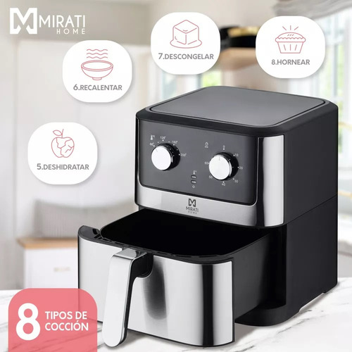 Freidora De Aire Mirati Con Capacidad De 6l 1500w Negro Y Plateado