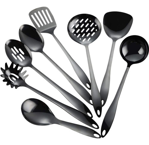 Juego Utensilios Cocina Acero Inoxidable 8 Piezas Negro Anti