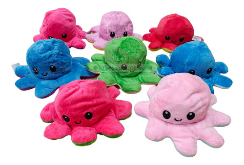 Pack X10 Peluche Pulpo Reversible Feliz Enojado 20 Cm - Nalu