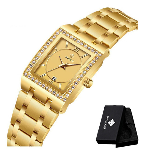 Reloj Wwoor 8858lt Calendar Con Diamantes Cuadrados