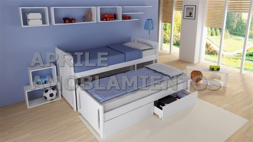 Imagen 3 de 10 de Cama Nido Cucheta 1 Plaza Mdf Laqueada Blanca Cama Ruedas