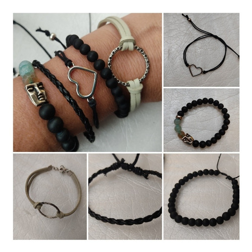 Pulseras X 5 Combo Hilo Cuero Trenzado Dijes Boho Style