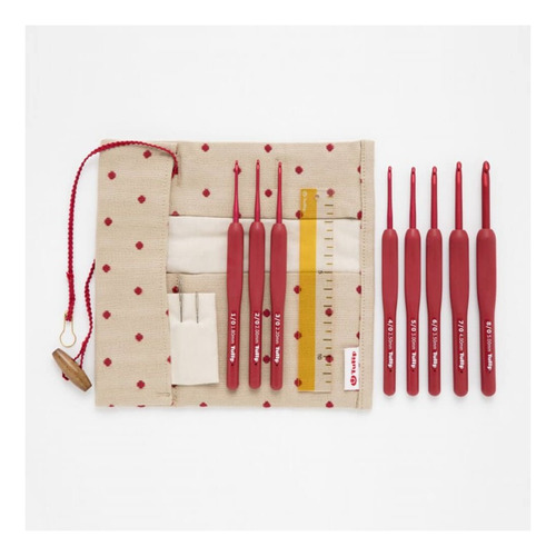 Kit Com 8 Agulhas Tulip Crochê Cabo Emborrachado Etimo Red