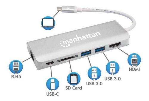 Estación Docking De Ptos Usb Tipo-c 6 En 1 Manttan 152075