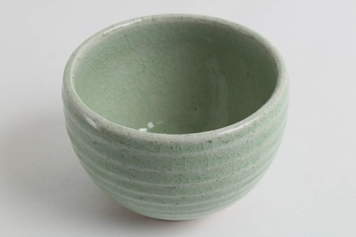 Mino Ware Pottery Japanese Bowl Gran Mint Stripe Green Strip