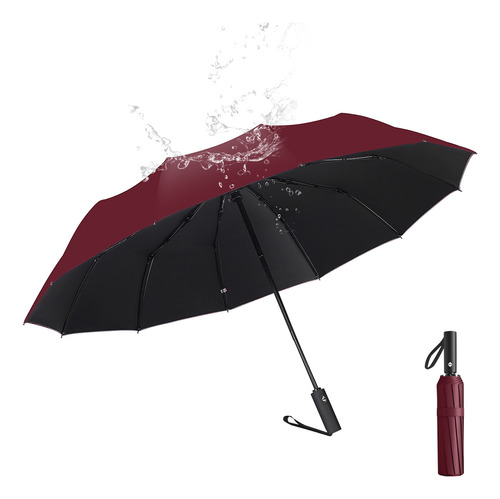 Paraguas Sombrilla De Bolsillo, Uv Y Impermeable Automático Color Rojo Diseño de la tela color sólido