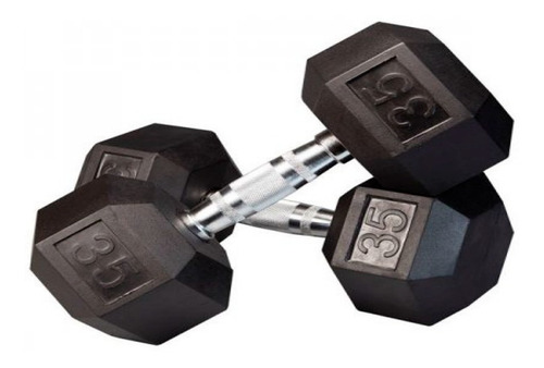Par Mancuernas Hexagonales 35 Lbs Uso Rudo Gimnasios Gym Color Negro Y Cromo