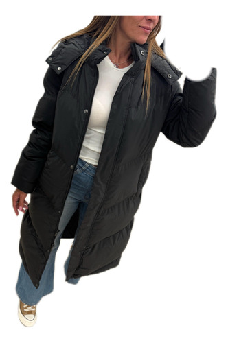 Campera Larga Mujer Capucha Desmontable Nieve The Big Shop Negro S Lisa