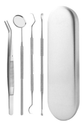 Set Dental Higiene 4 Piezas Acero Inoxidable Con Caja Silver