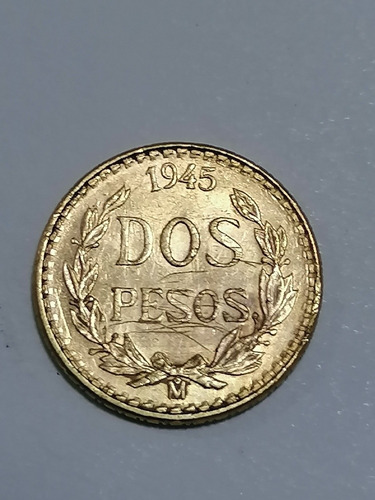 Imagen 2 de 2 de Moneda De Oro 2 Pesos Excelente Condición 1945