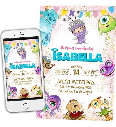Invitacion Boo Monster Digital Personalizada Imprimible