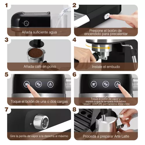 Kwister Máquina de café expreso de 20 bares, máquina de capuchino con  espumador de leche, cafetera con panel táctil digital, tanque de agua  extraíble