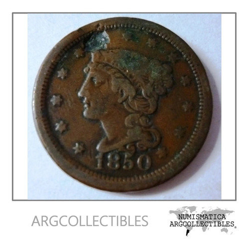 Usa Moneda 1 Centavo 1850 Cobre Braided Hair Cent Km-67 Vg