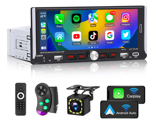 Autoestéreos 1din Ips Hd Wireless Carplay Mirror Link Bt Fm