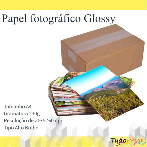 Papel Fotográfico Glossy 180g A4 À Prova D´água 100 Folhas