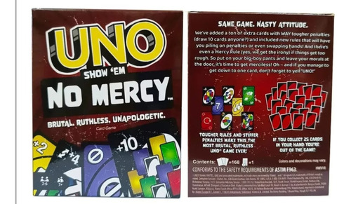 Uno No Mercy ¡sin Piedad! Juego De Mesa Con 168 Cartas