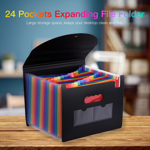 Para Pasta De Arquivos Expansível De 24 Bolsos Com Capa Em