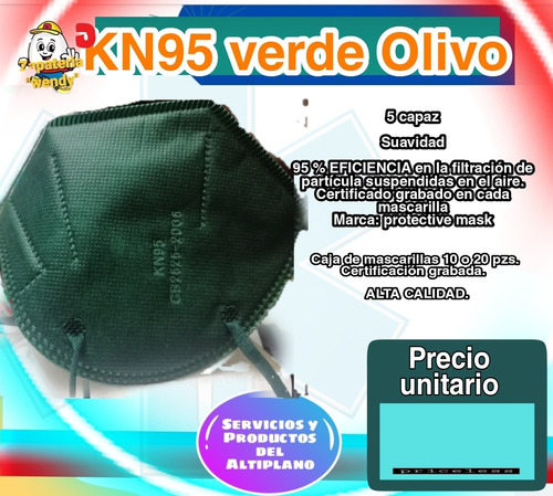 10 Cubrebocas Kn95 Verde Certificado Grabado 1x1 Empaque Ori