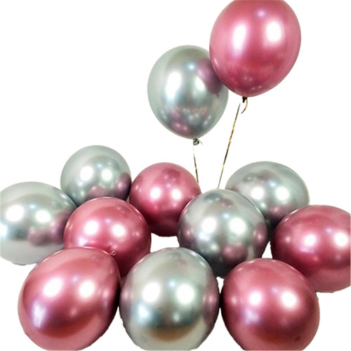 Globos Latex Cromado Reflex Fucsia Y Plateado R12 30cm X12