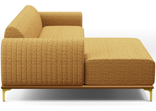Sofá Chaise Esquerdo Molino 230cm Pés D'ouro Bouclê Mostarda
