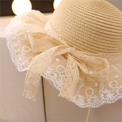 Sombrero Paja Con Encaje De Ala Ancha De Verano Para Niñas