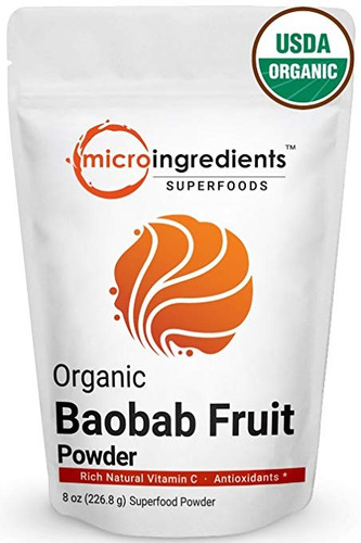 Pura Usda Organic Baobab Súper Polvo De Fruta, De 8 Onzas, O