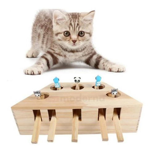 Juguete Para Gatos De Madera 5 Huecos Atrapa El Ratón Muy®