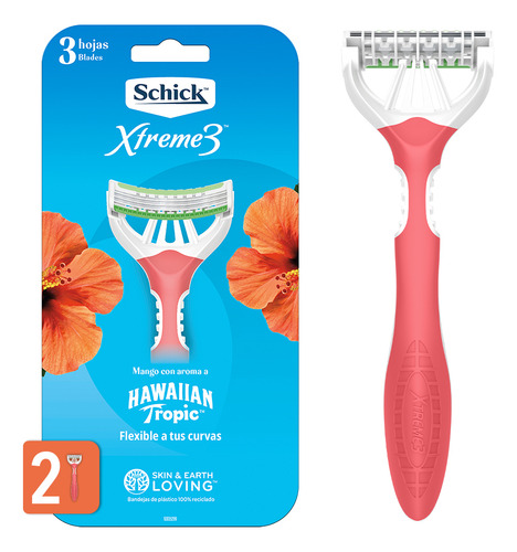 Rastrillos Desechables Schick Xtreme3 Hawaiian Tropic con 2 Rastrillos