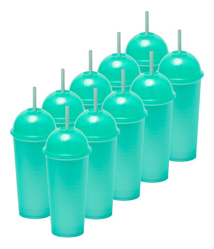 30 Vasos Reusables Tipo Star 20 Oz Con Tapa Plana Verde Metalico