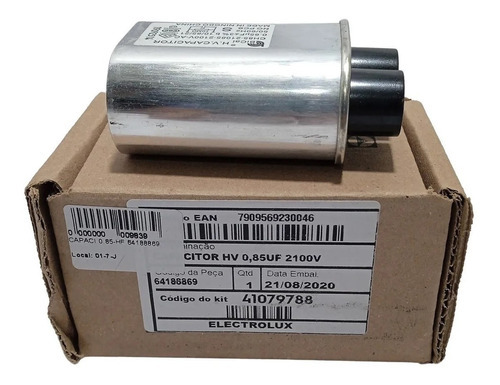 Capacitor P/ Microondas Electrolux 0,85uf 2100v 64188869