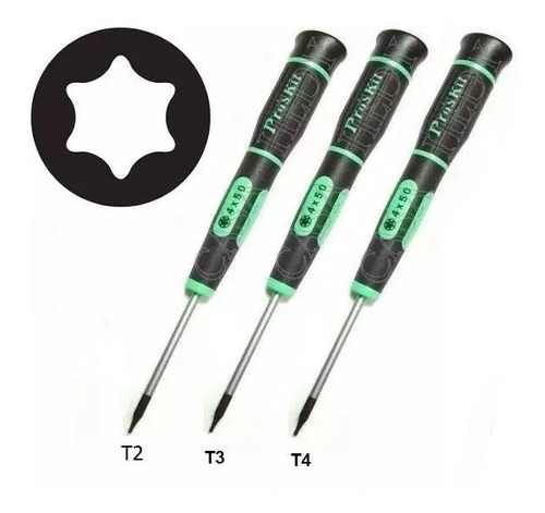 Kit Destornillador Torx Proskit 3 Piezas T2 T3 T4 Perillero