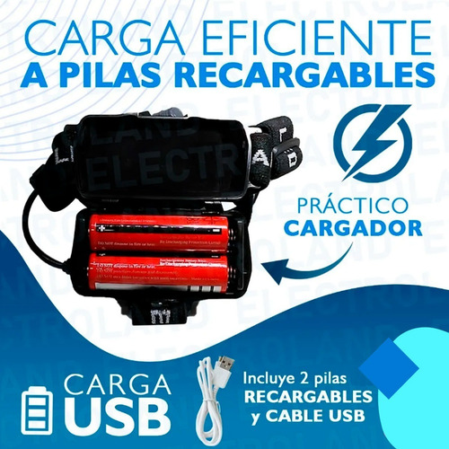 Imagen 7 de 10 de Linterna Minera Vincha Luz Led 3 Cree T6 Usb 12v Recargable