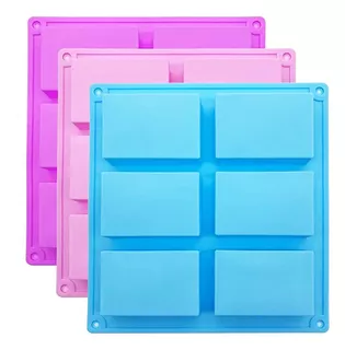 Molde Rectangular Silicon Jabon Artesanal, Pan,chocolate 3pz Color (azul + Rosa + Morado)