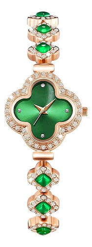 Relogio Feminino Verdes Analógico Pulseira Com Pedras Flor Cor da correia Verde Cor do bisel Dourado Cor do fundo Verde