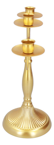 Candelabro Decorativo Dorado Con Tres Cabezas
