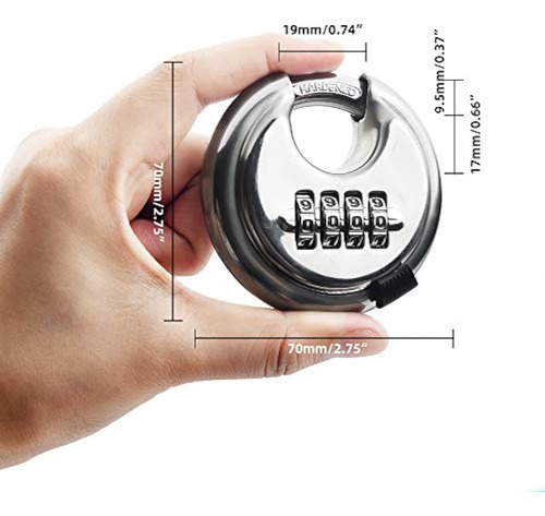 Candado De Disco De Acero Inoxidable De 4 Dígitos (3 Pulgada