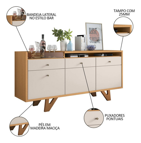 Balcão Buffet Ellora Espelho Adnet 67cm Off White/cinamomo