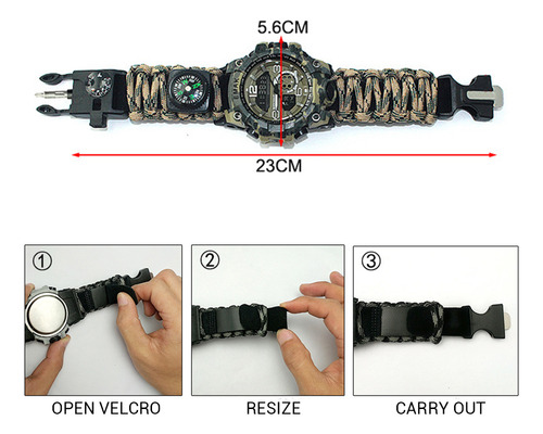 Reloj De Supervivencia Para Acampar Al Aire Libre, Pulsera M