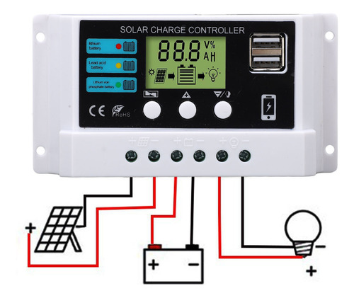 Controlador De Carga Solar Lcd Con Chip Industrial, Sobrecar